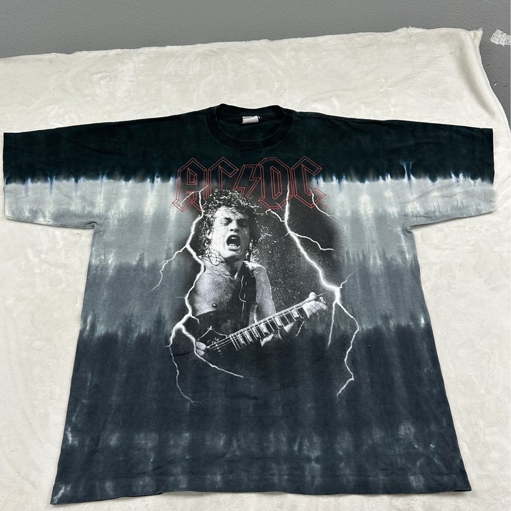 Liquid Blue AC/DC Graphic Tee Mens XL Black Grey Tie Dye Angus Young Lightning